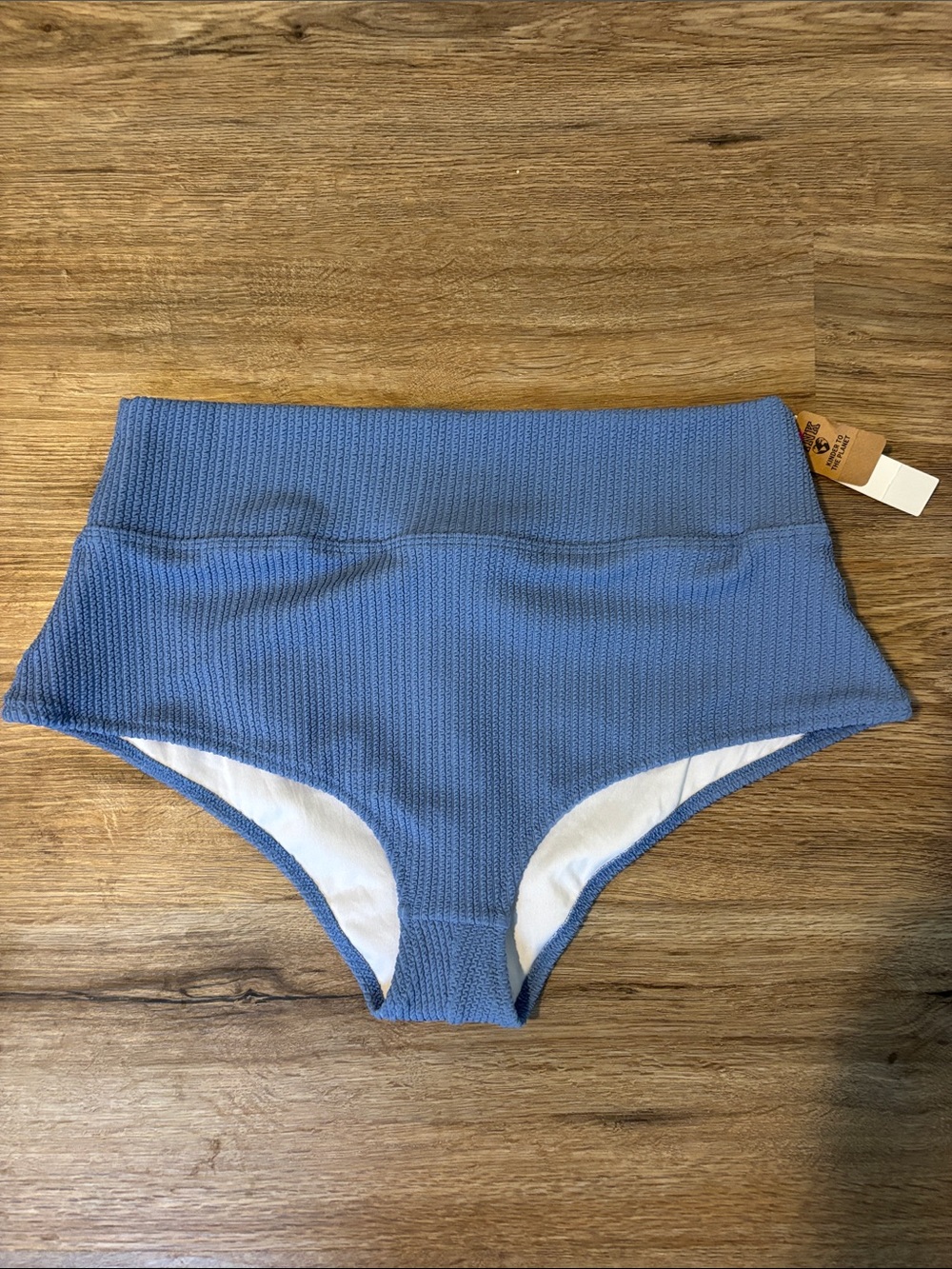 💛2 for $15! VS Pink High-Waist Ribbed Bikini Bottoms in Dusty Blue